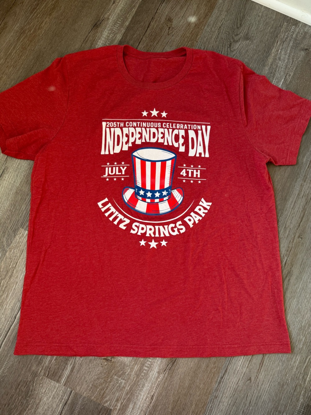 Vintage Lititz Springs Park Red Independence Day Graphic Tee Patriotic Unisex L